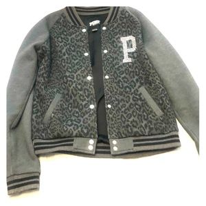 Black&grey cheetah varsity jacket w/ rhinestones